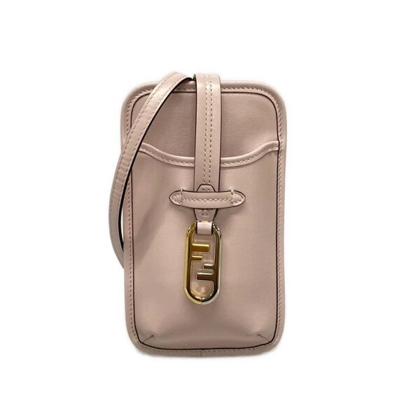 FENDI O-Rock Phone Pouch Light Pink Calf Leather Shoulder Bag